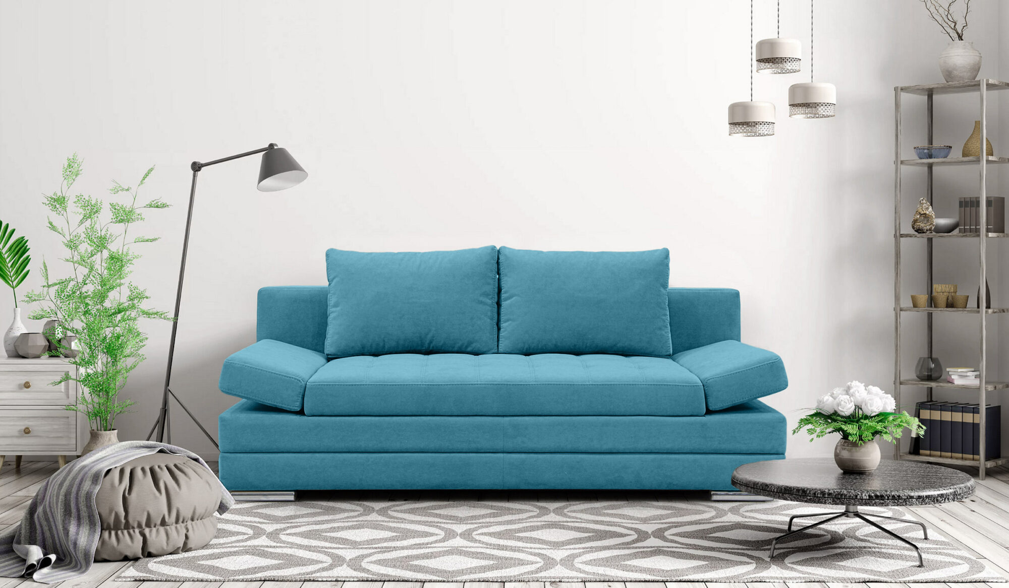 Schlafsofa Barni 3-Sitzer mit Schlaffunktion, Bettkasten, Armteilverstellung & Bezug aus Mikrofaser Simples