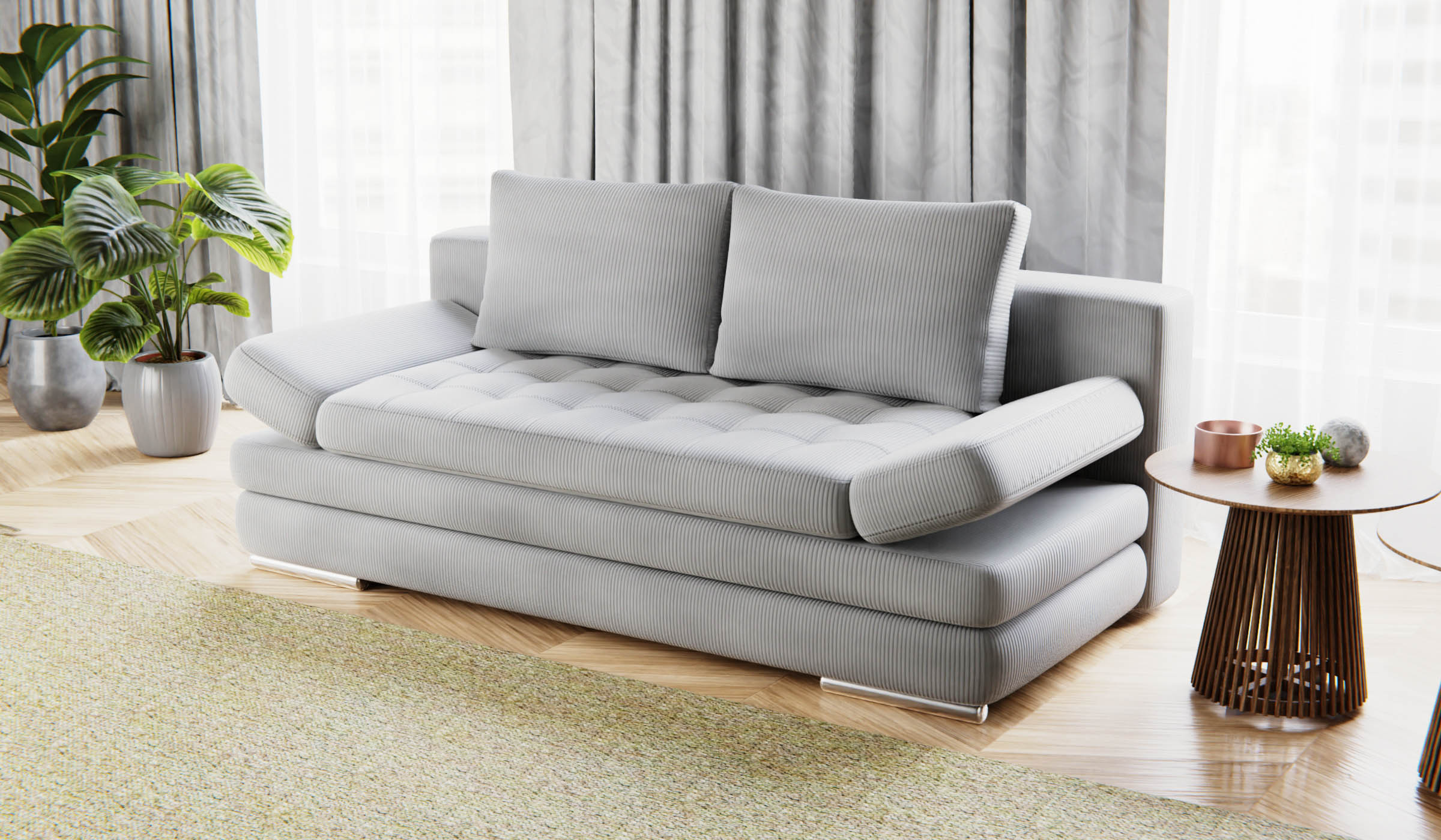 Schlafsofa Barni, Armteilverstellung, mit Schlaffunktion und mit Bettkasten